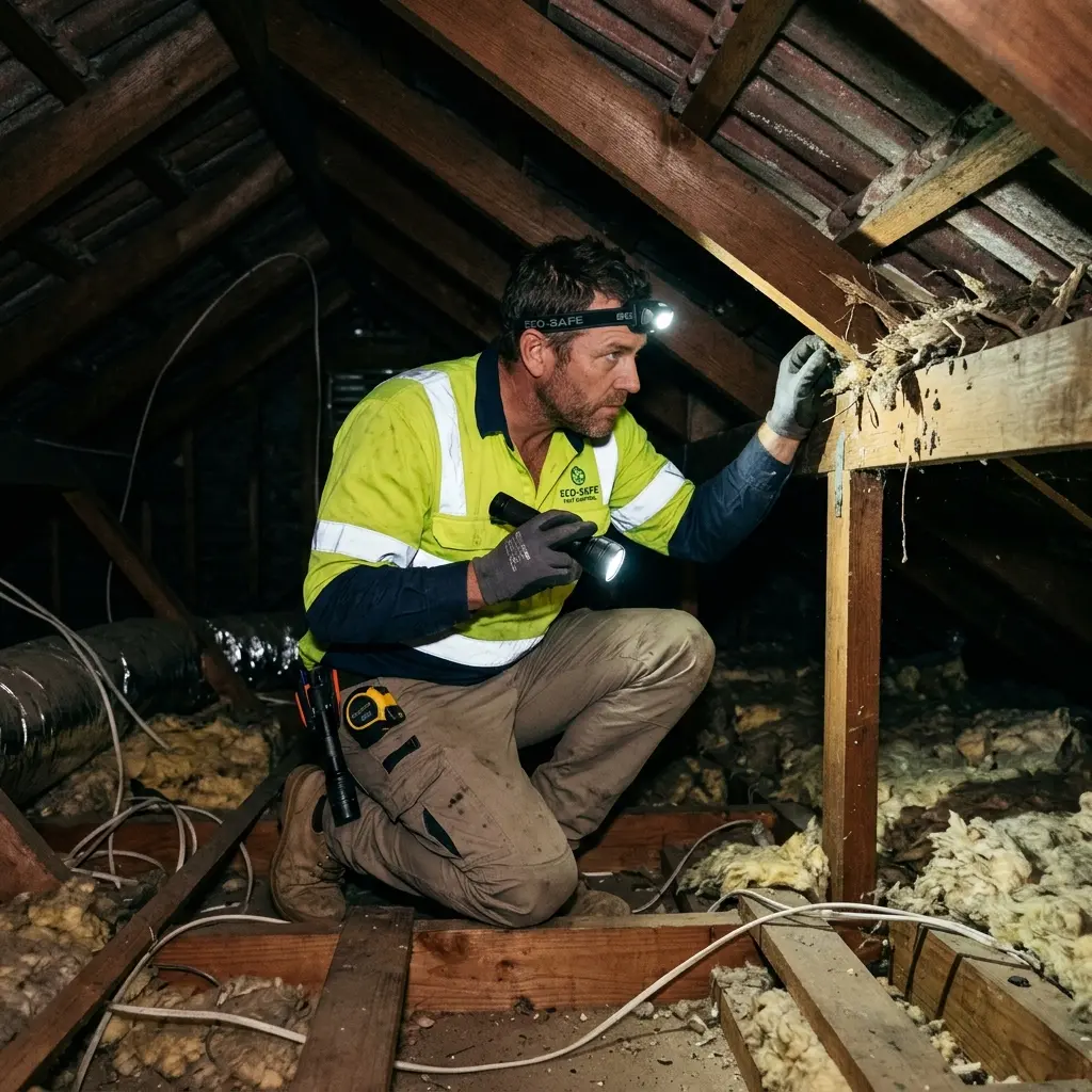 Technician inspecting a Springvale South subfloor void for a deceased cat
